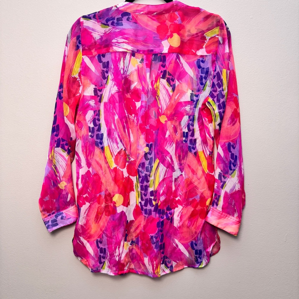 Soft Surroundings Watercolor Floral Button-Front Blouse Size PM - Picture 3 of 8